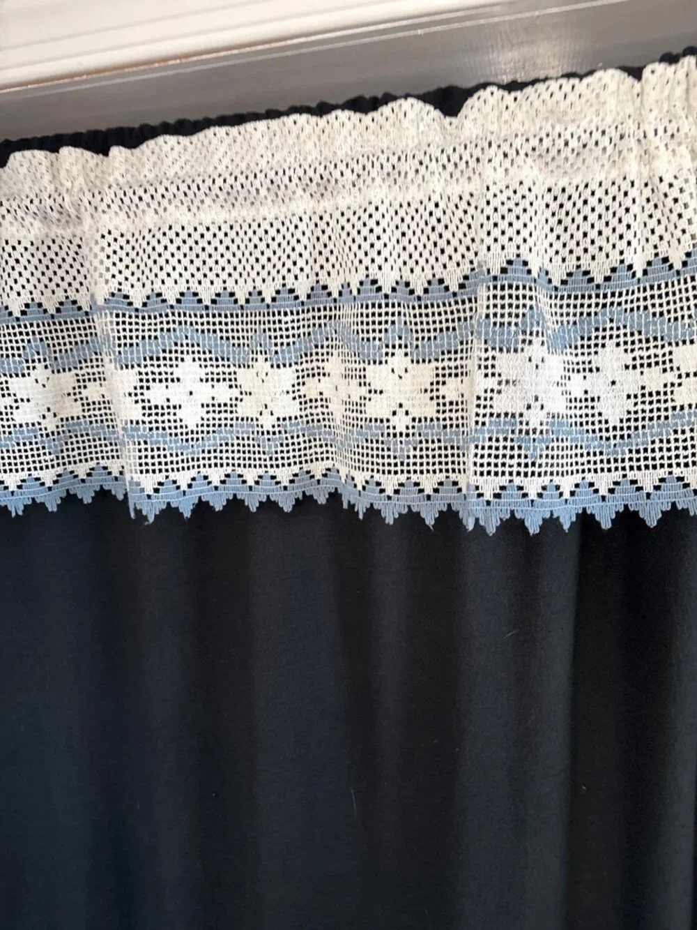 White & Blue Crochet Lace Curtain Valance 60